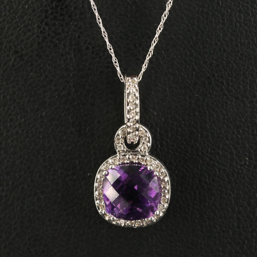 10K Amethyst and Diamond Pendant Necklace