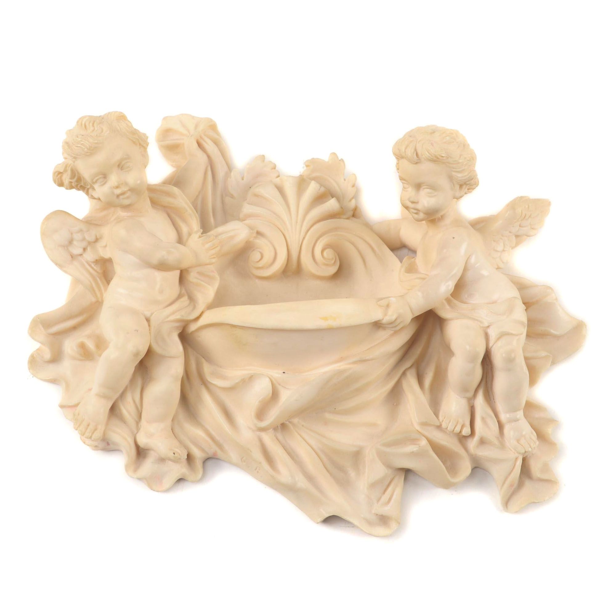 Baroque Style Angel Figural Holy Water Font, Mid to Late 20th Century