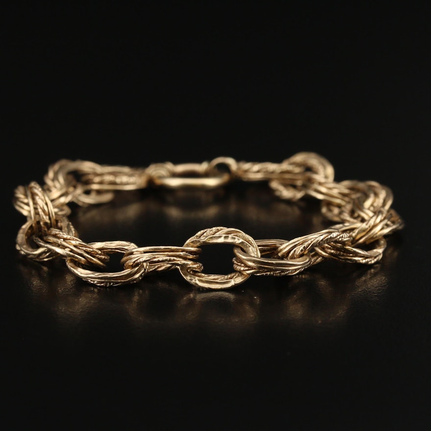 14K Textured Triple Link Bracelet
