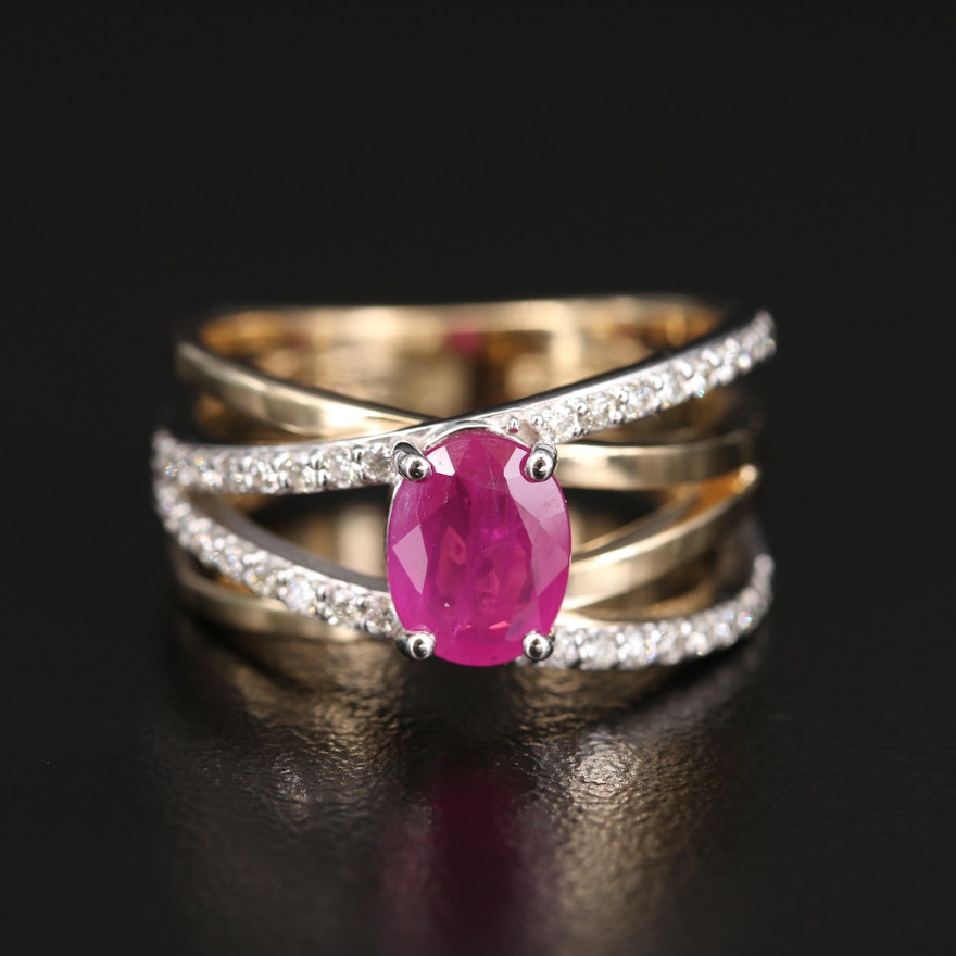 EFFY 14K 1.23 CT Ruby and Diamond Crossover Ring