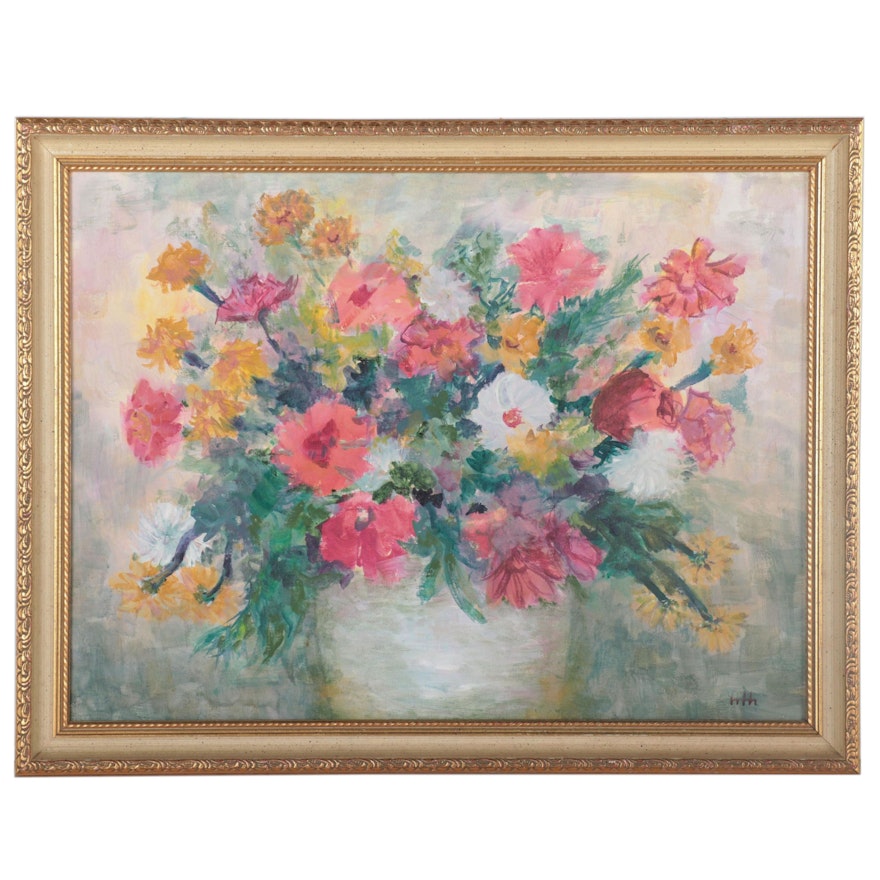 Floral Still Life Oil Painting, Mid to Late 20th Century