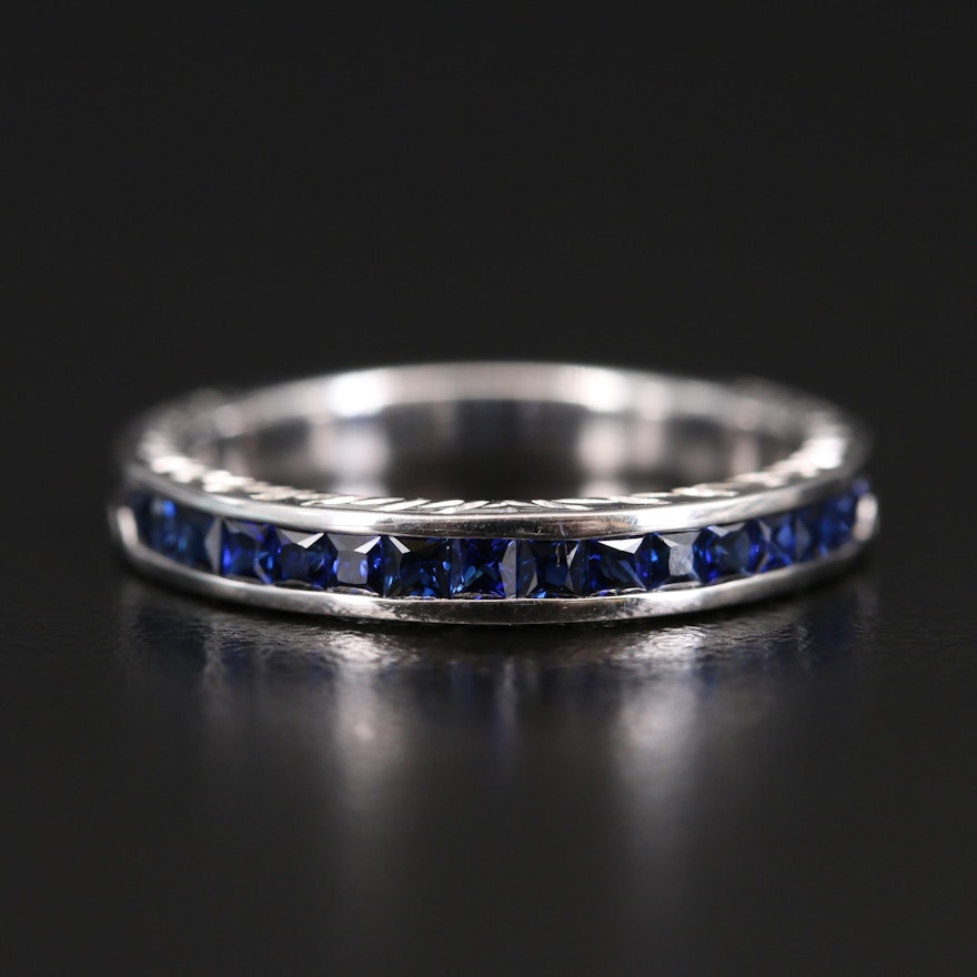 EFFY 18K Sapphire Channel Band with Engraved Detail