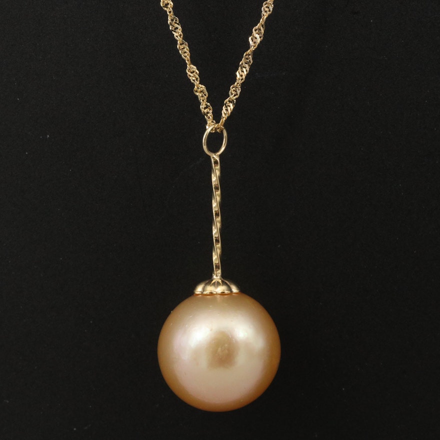 14K Pearl Drop Pendant Necklace