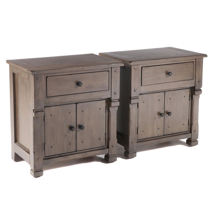 Pair of Sadler Contemporary Gray-Stained Wood Nightstands