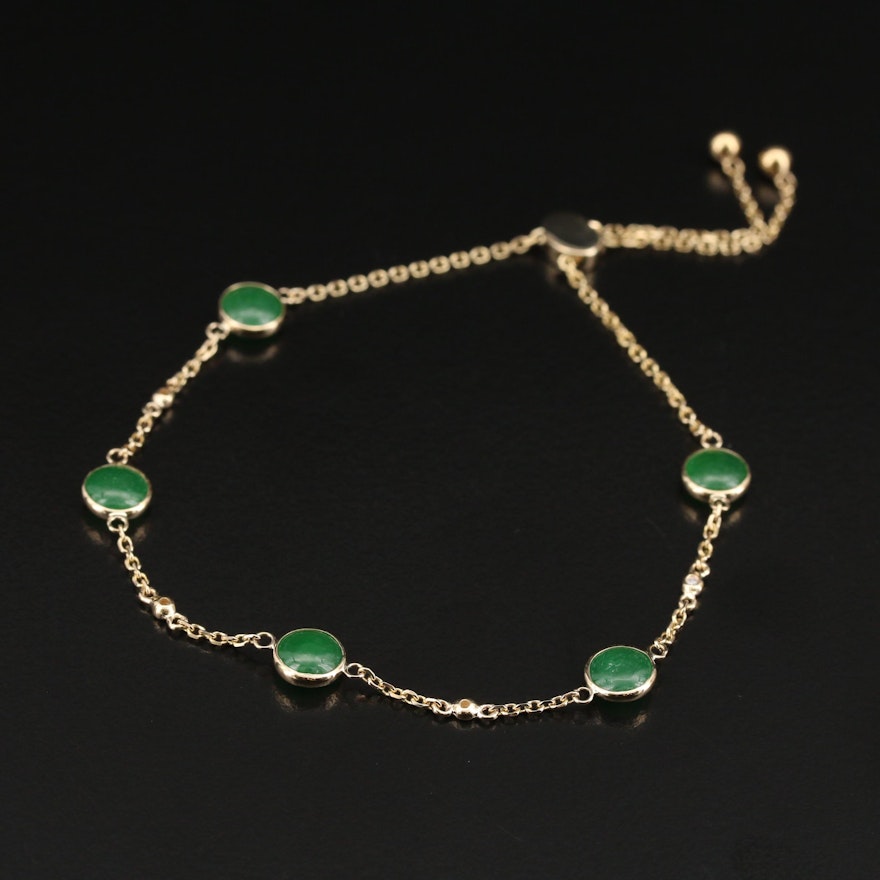 EFFY 14K Bezel Set Jadeite and Diamond Adjustable Bracelet