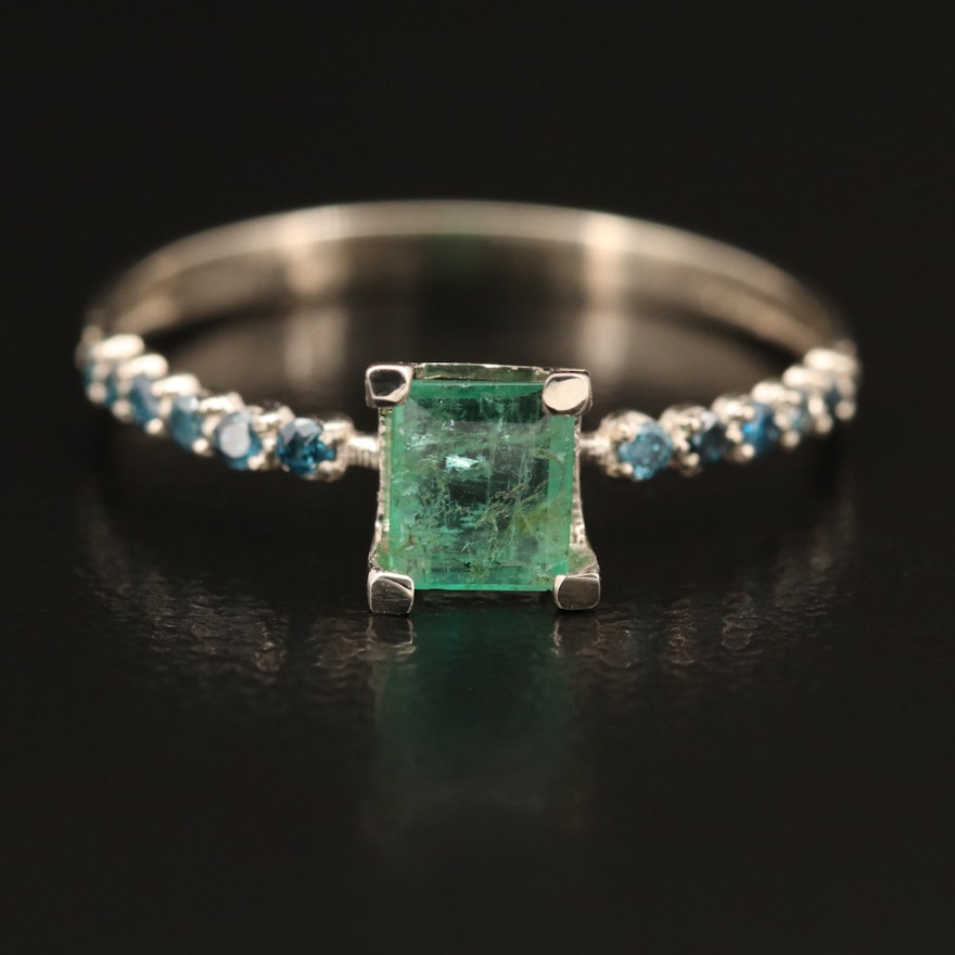 14K Emerald and Blue Diamond Ring