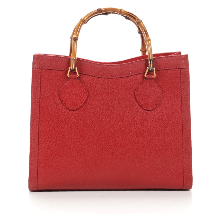Gucci Bamboo Tote in Red Grained Leather