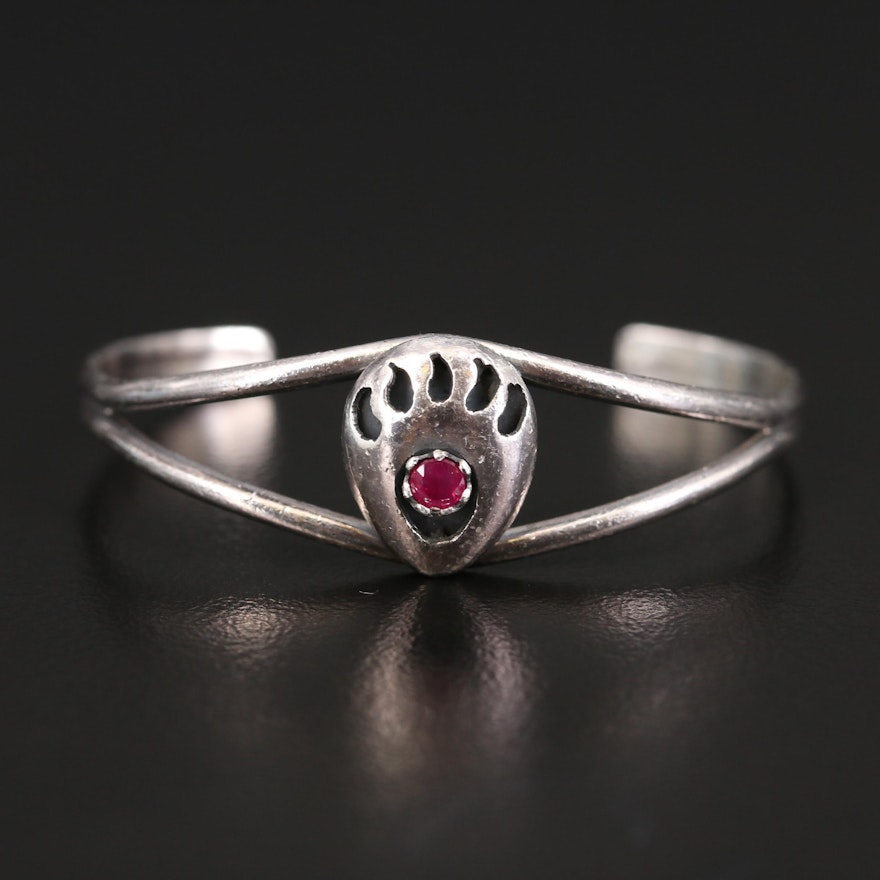 Infant Size Sterling Ruby Shadowbox Paw Cuff