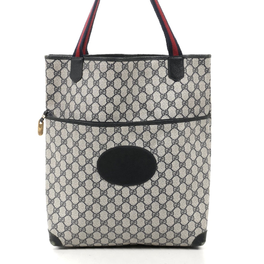 Gucci Web Strap Tote in GG Supreme Canvas and Navy Leather