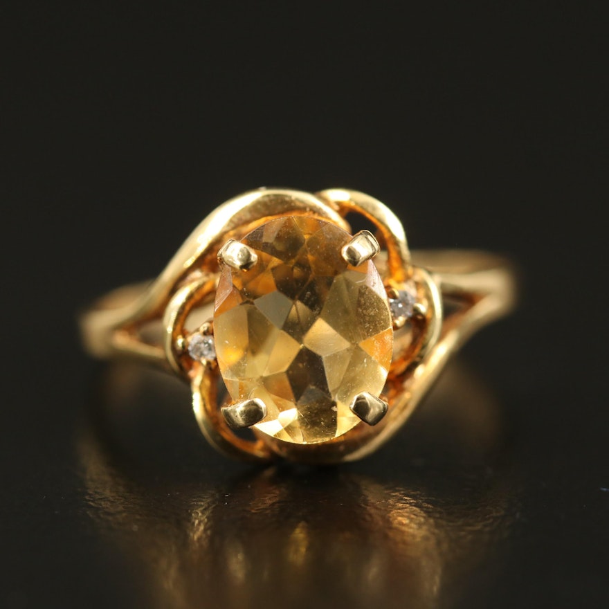 14K Citrine and Diamond Ring