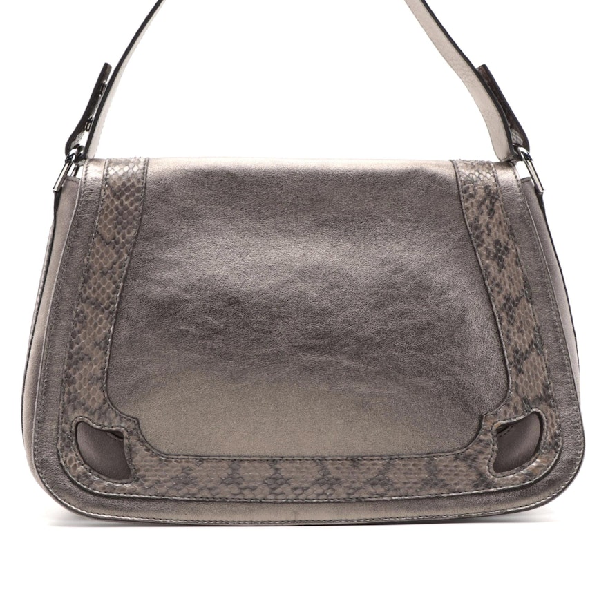 Cartier Python, Suede and Metallic Leather Saddle Bag with Detachable Straps