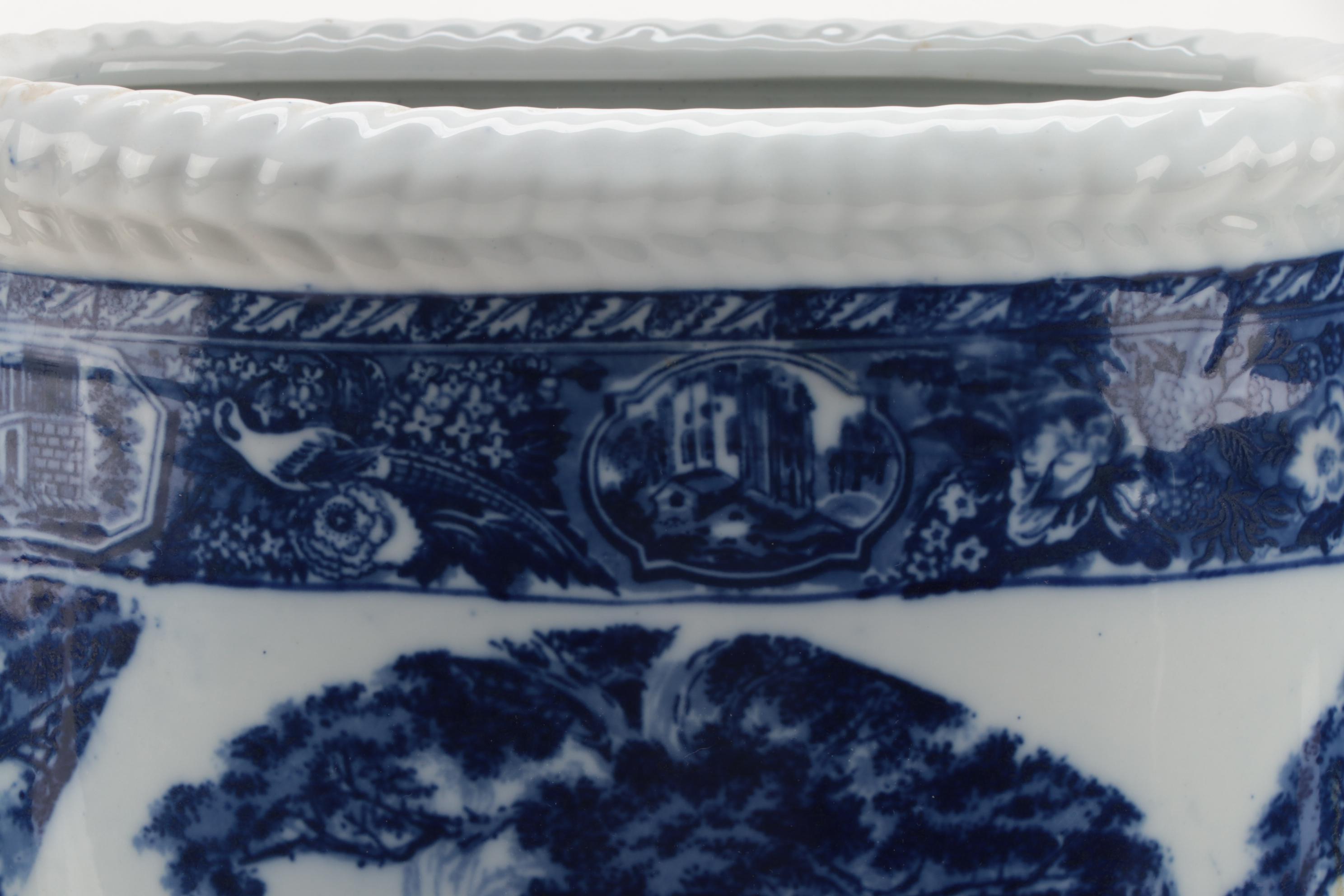 Victoria Ware Blue and White Ironstone Umbrella Stand, Late 20th Century