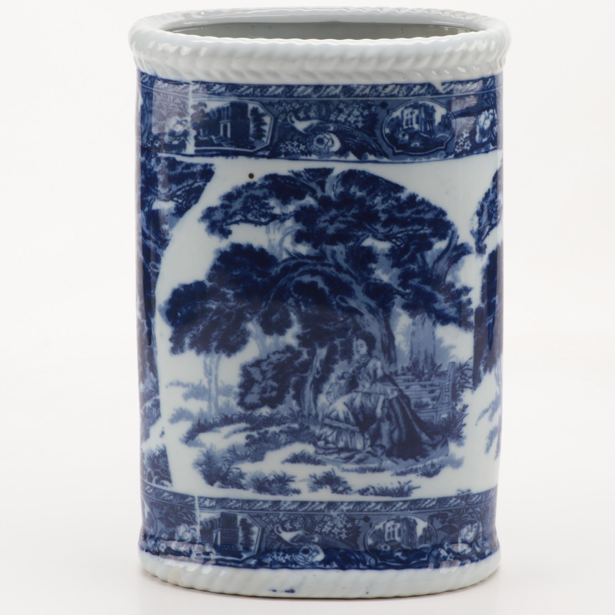 Victoria Ware Blue and White Ironstone Umbrella Stand, Late 20th Century