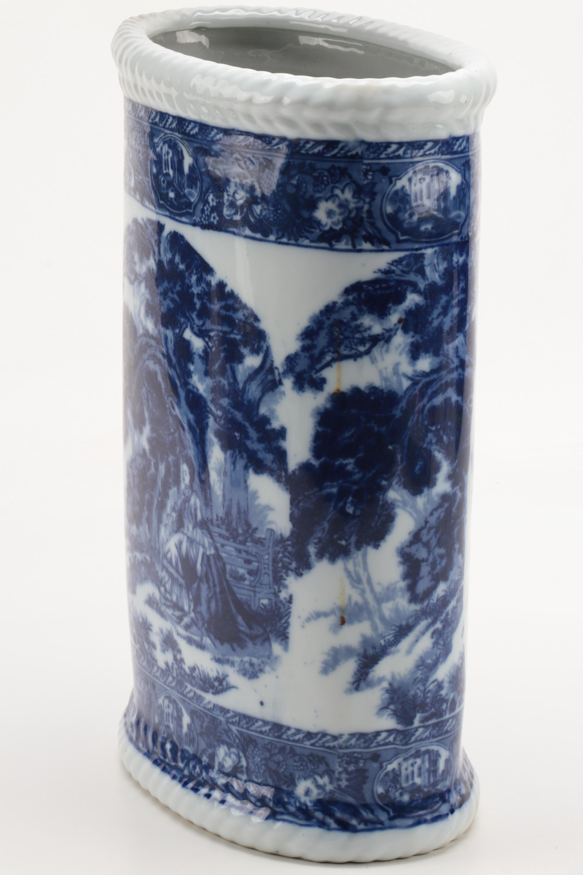 Victoria Ware Blue and White Ironstone Umbrella Stand, Late 20th Century
