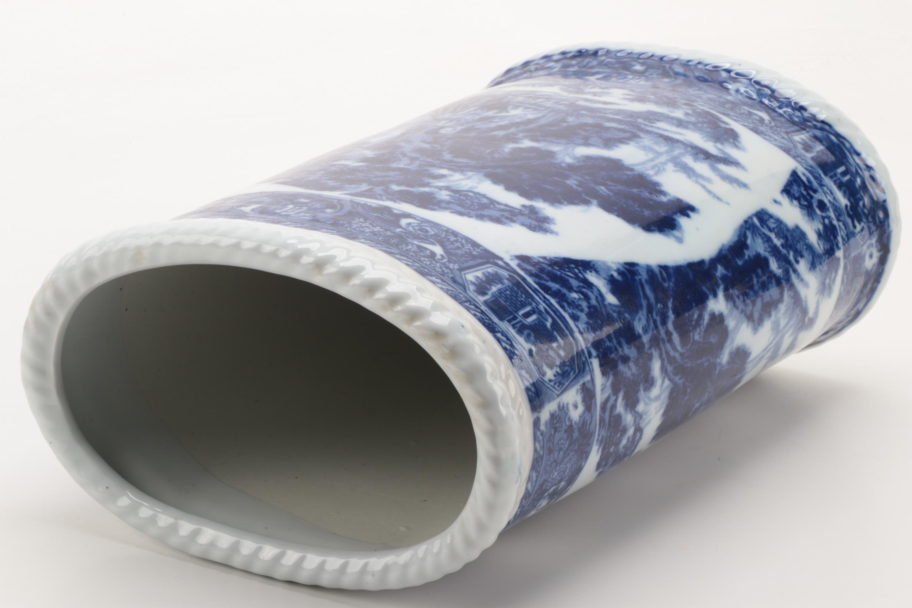 Victoria Ware Blue and White Ironstone Umbrella Stand, Late 20th Century