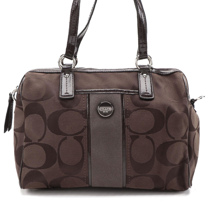 Coach Two-Way Satchel in Brown Signature Canvas with Patent Leather Trim