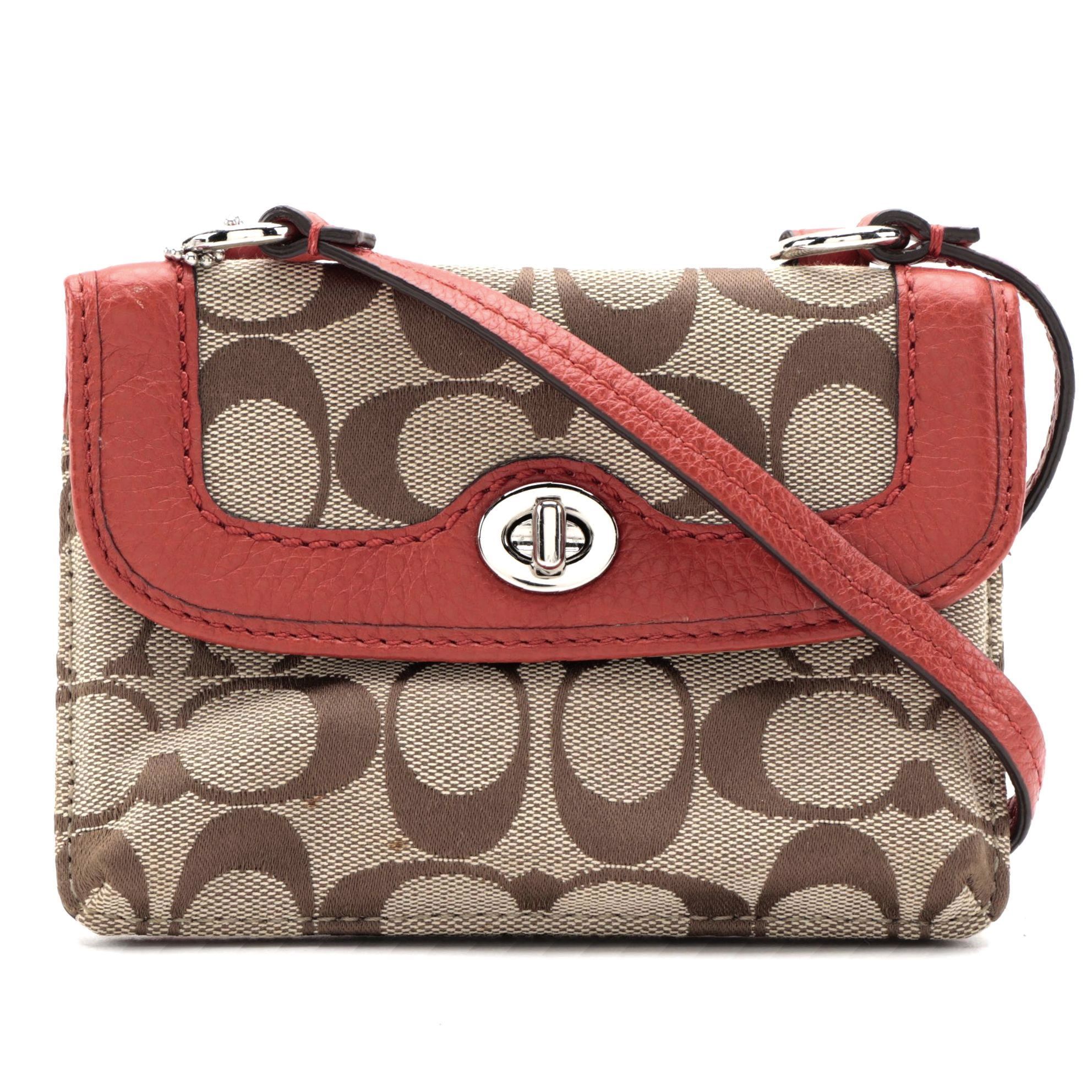 Coach Dylan Crossbody Swing Bag in Signature Canvas with Red Leather Trim