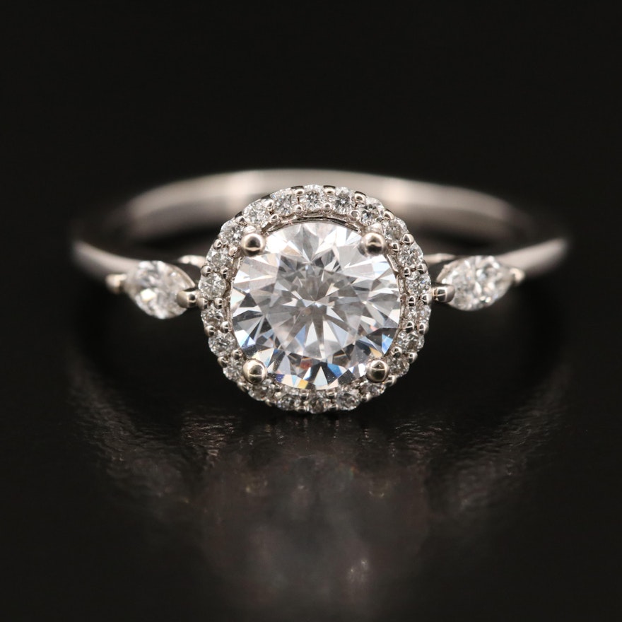 14K Diamond Semi-Mount Ring with Cubic Zirconia Center