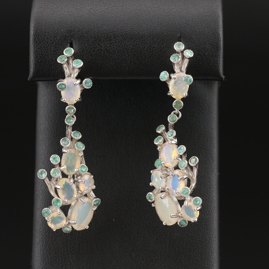 Sterling  Biomorphic Opal and Beryl Earrings