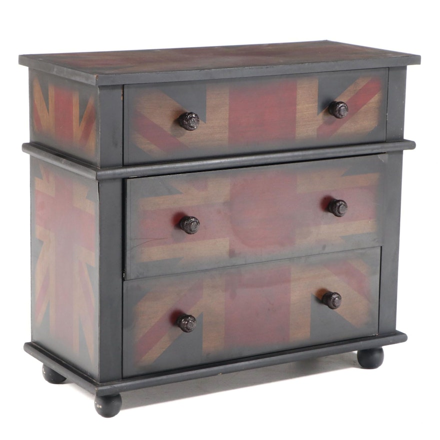 Contemporary Union Jack-Decorated Three-Drawer Chest