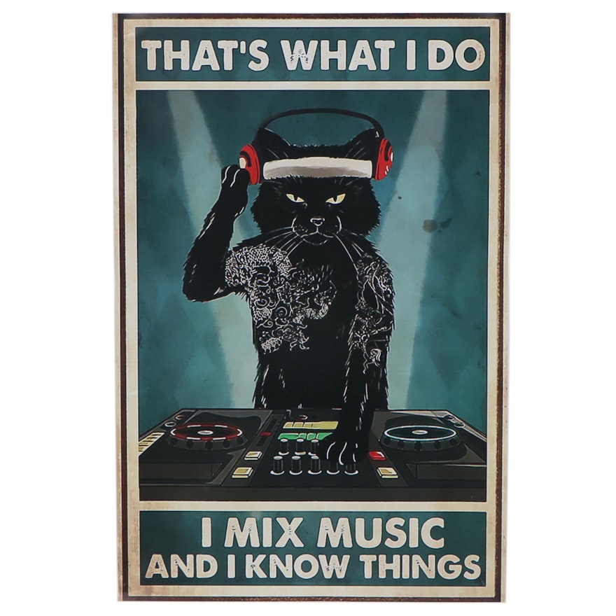 Giclée of Black Cat Mixing Beats, 21st Century