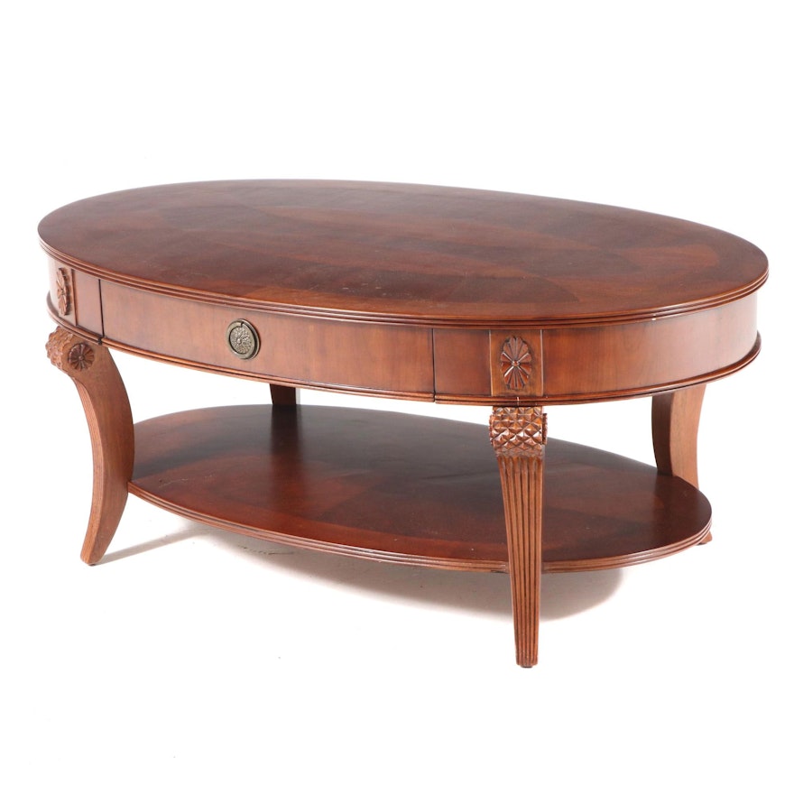 Regency Style Cherry-Finished Wooden Oval Coffee Table