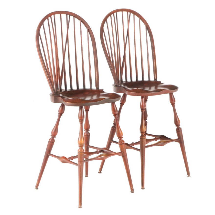 Pair of River Bend Ltd. Brace-Back Windsor Counter-Height Bar Stools