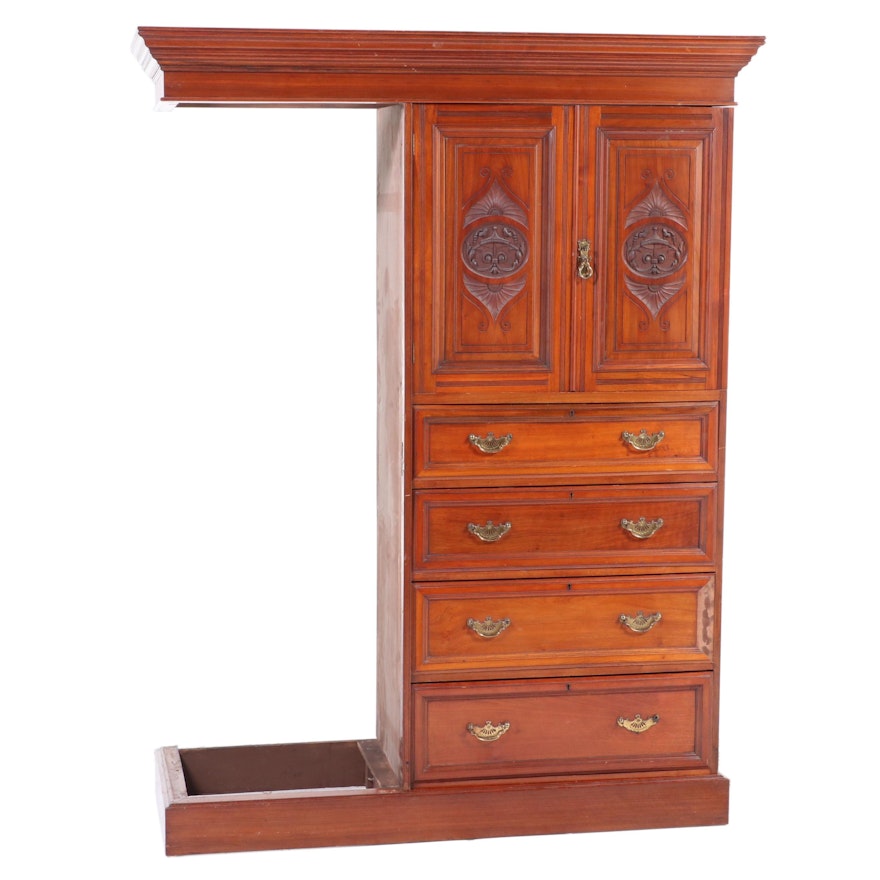 Partial Eastlake Walnut Wardrobe Chest of Drawers, Late 19th Century