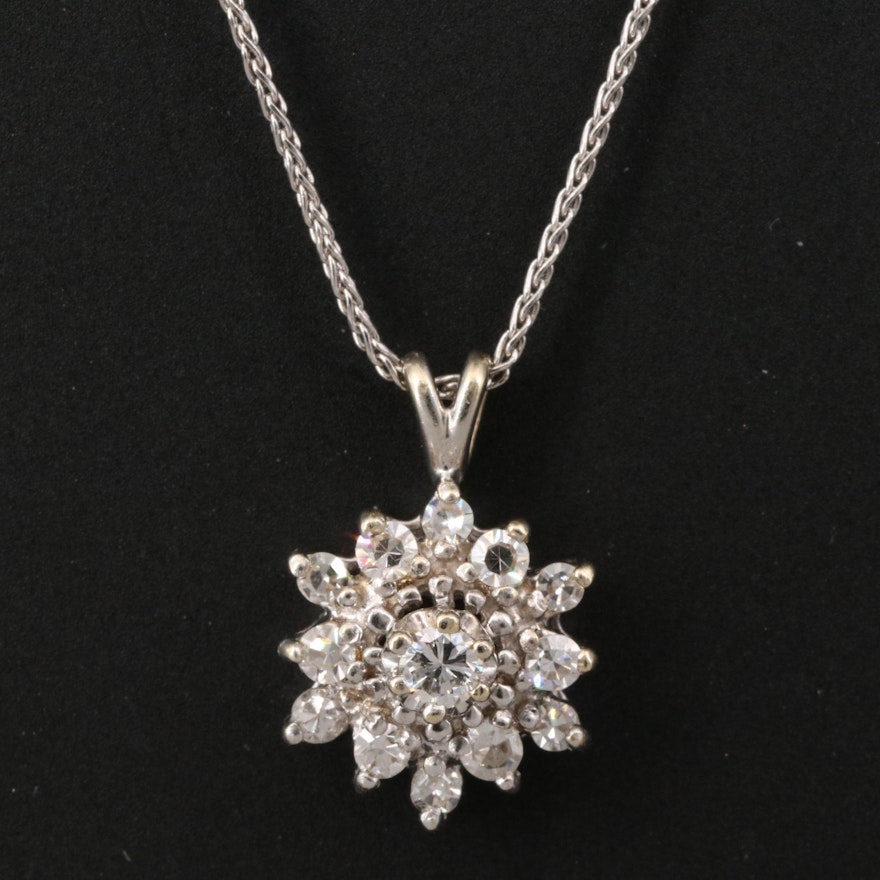 14K Diamond Cluster Necklace