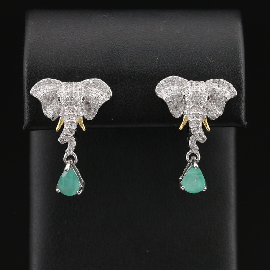 Sterling Beryl and Pavé Cubic Zirconia Elephant Earrings