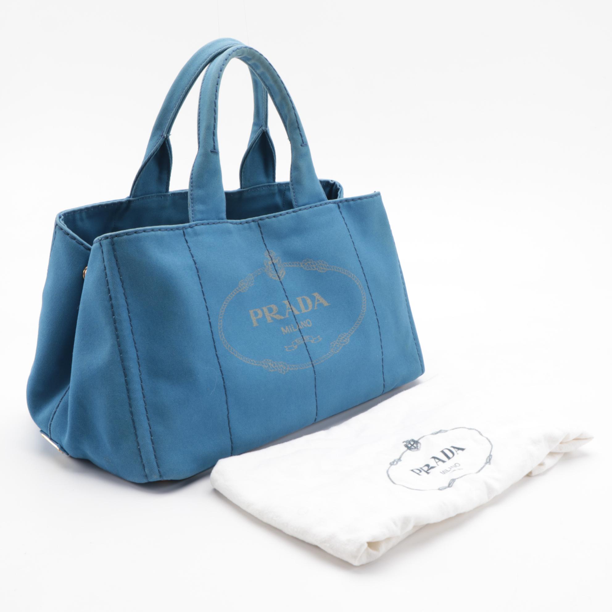 Prada Canapa Blue Canvas Tote Bag