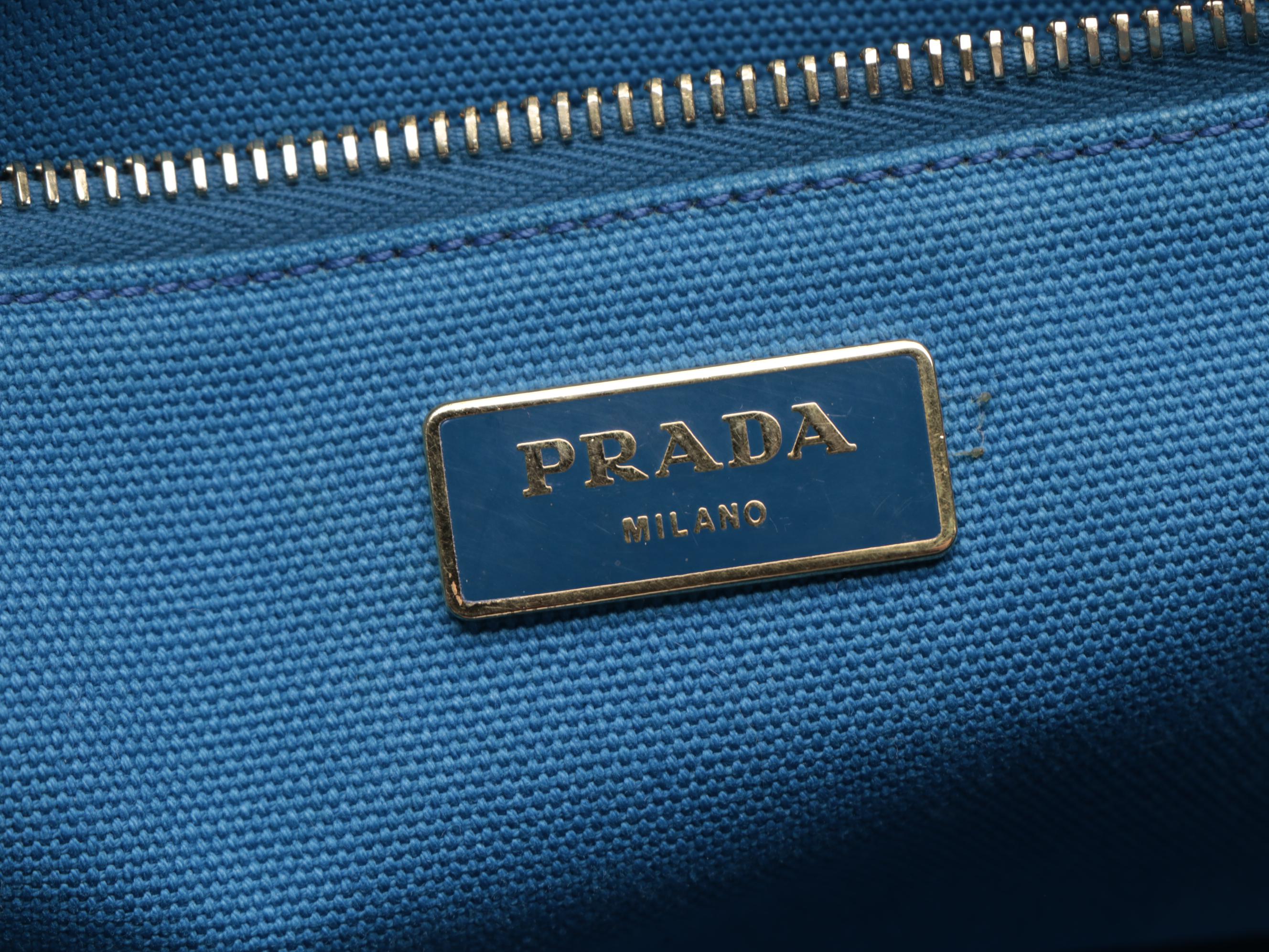 Prada Canapa Blue Canvas Tote Bag