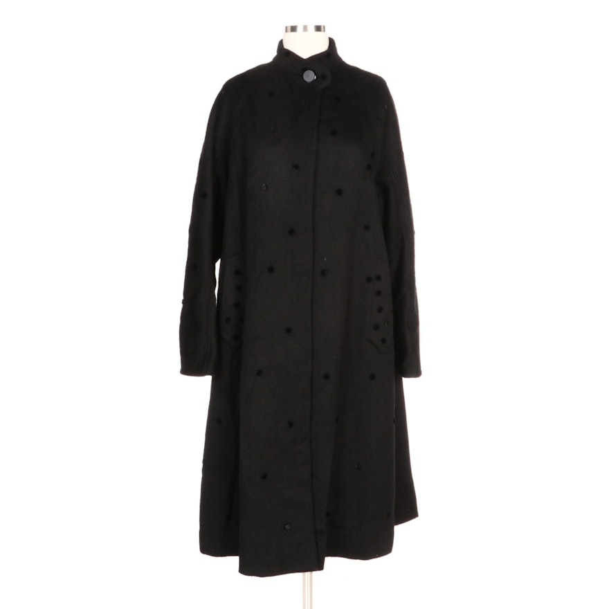 Robinson-Schwenn Button Embellished Black Wool Blend Swing Coat