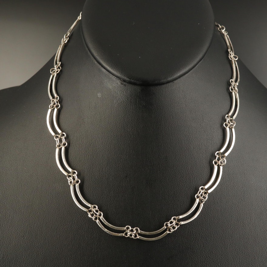 Mexican Sterling Double Curved Bar Chain Necklace