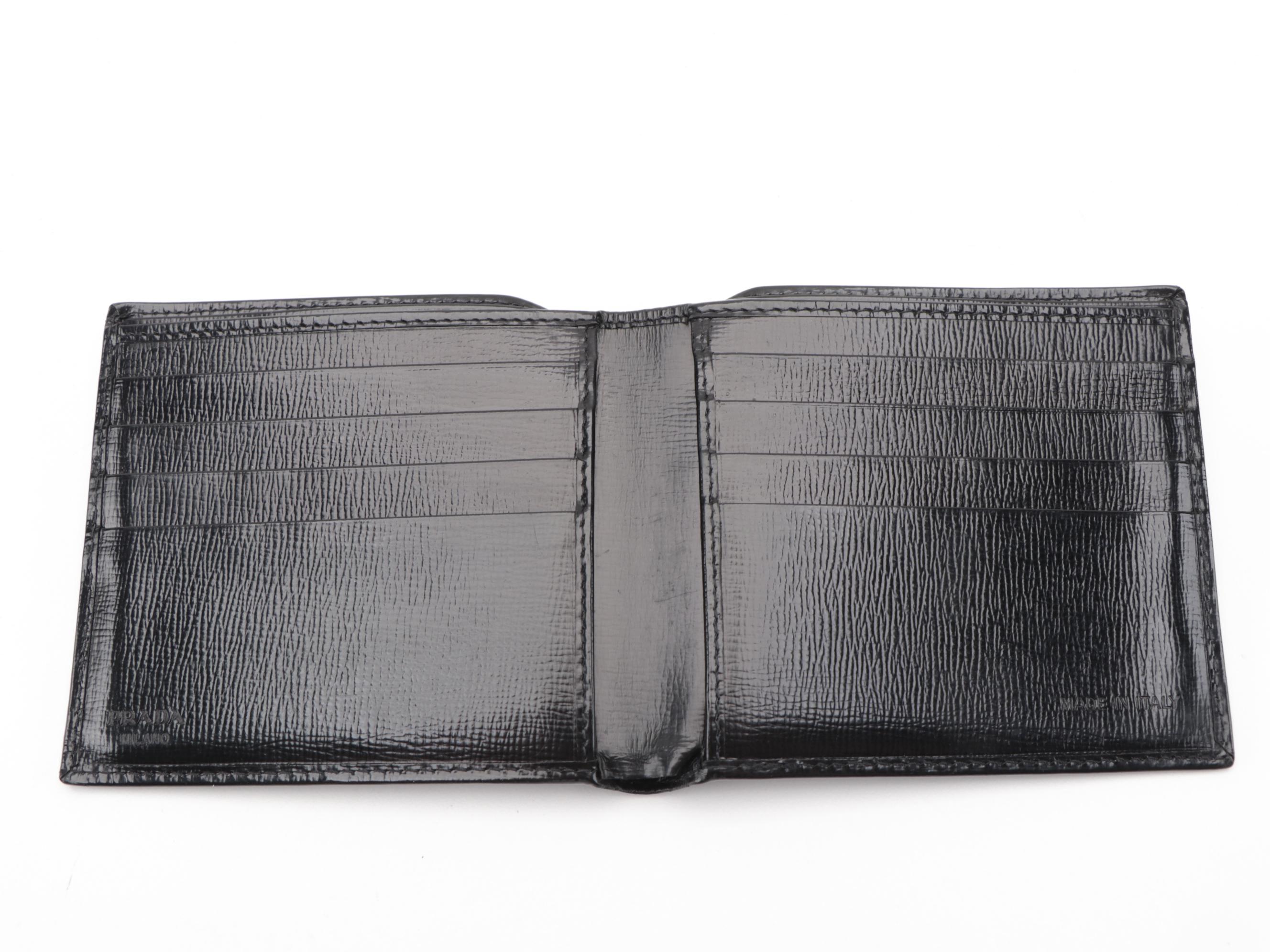Prada Black Patent Saffiano Leather Bifold Wallet