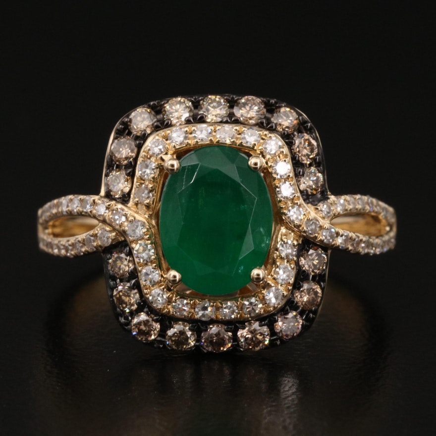 EFFY 14K 1.14 CT Emerald and Diamond Double Halo Ring with Twist Shoulders