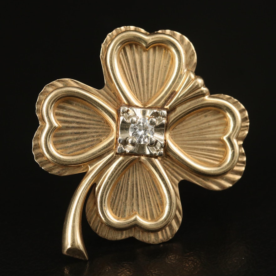 10K Diamond Four Leaf Clover Brooch