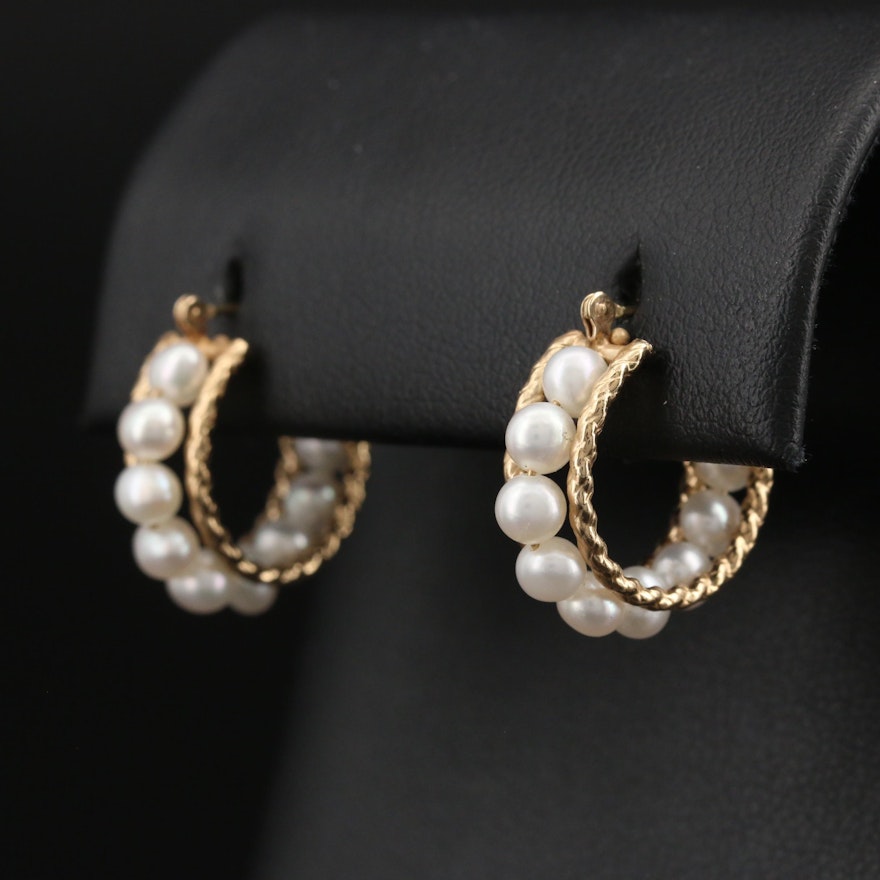 10K Pearl Hoop Earrings