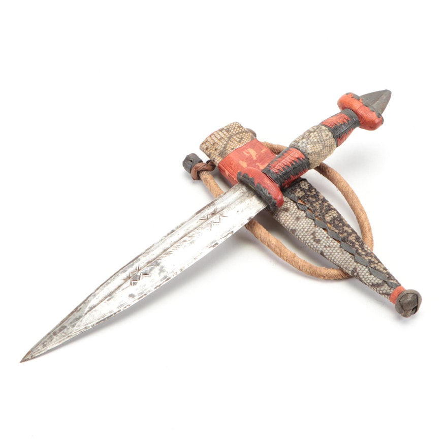 Tuareg Style Toubou Dagger with Snakeskin Scabbard, North Africa