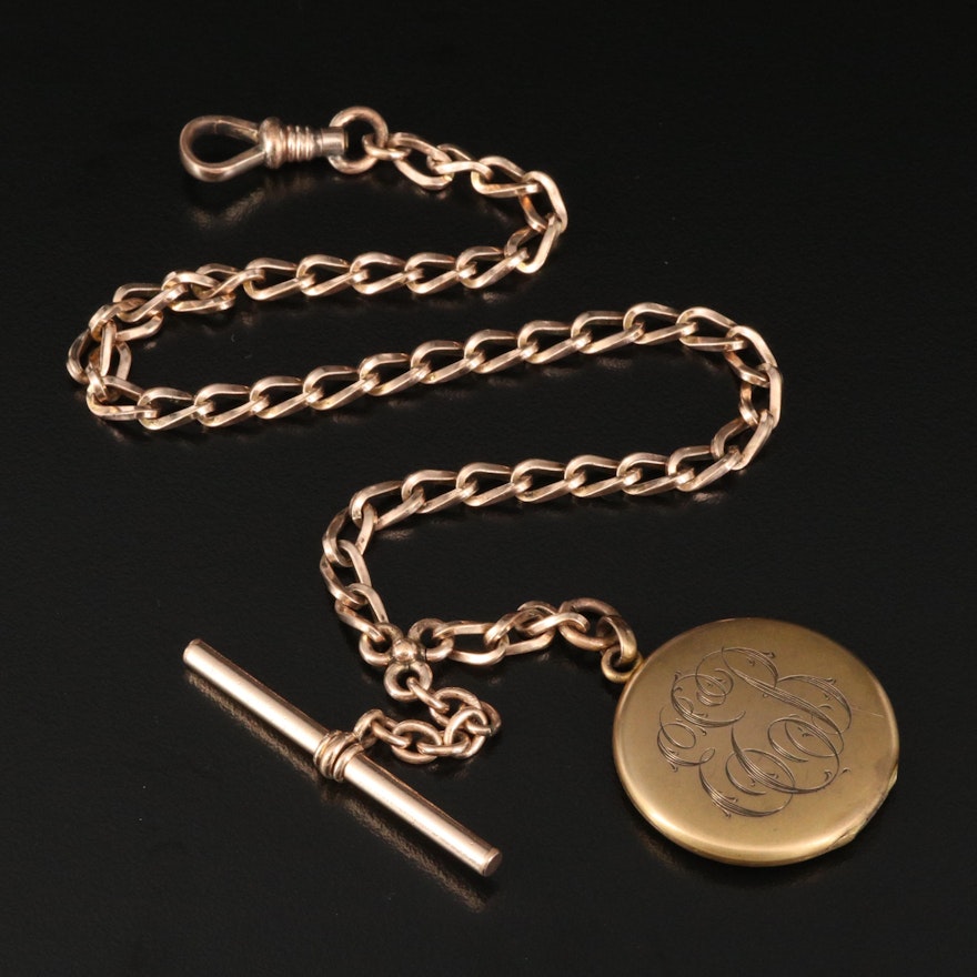 Antique Bates & Bacon Watch Fob Chain with Monogrammed Locket