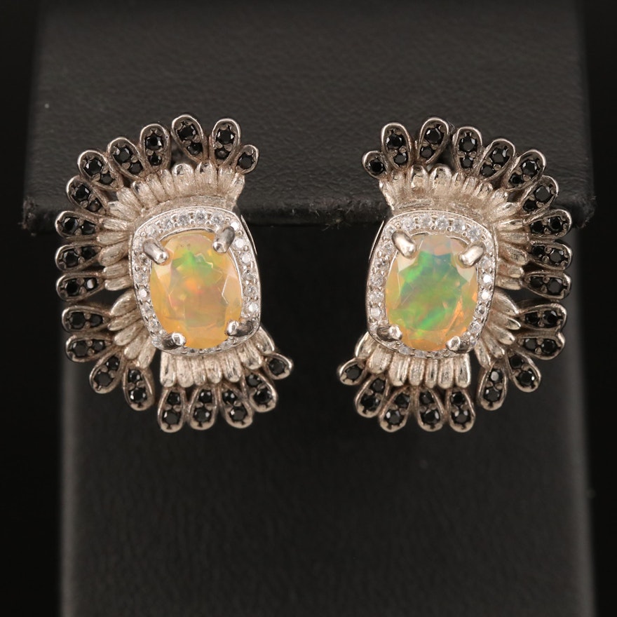 Sterling Opal, Spinel and Cubic Zirconia Earrings