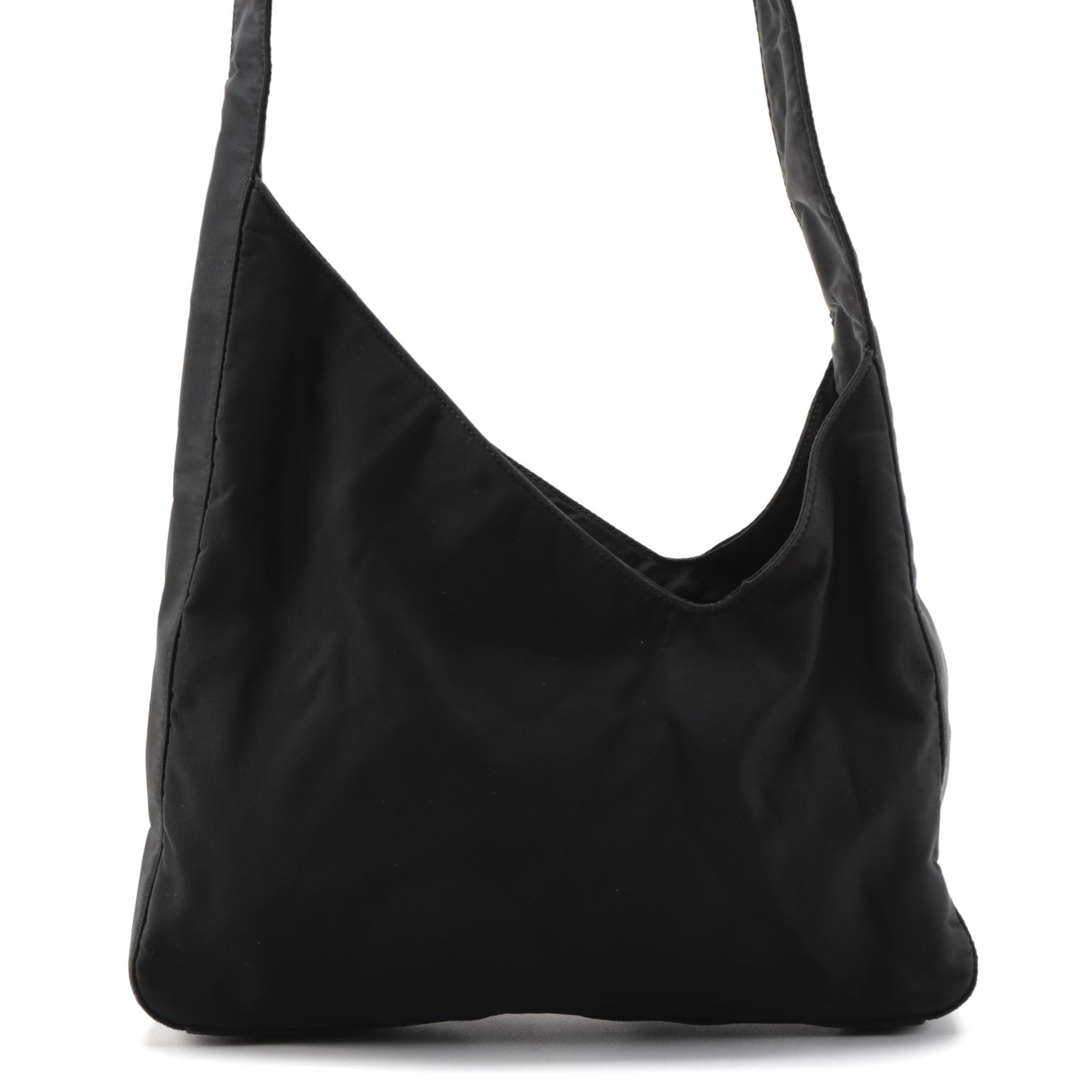 Prada Asymmetrical Black Tessuto Nylon Hobo Bag