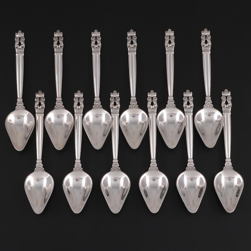 Georg Jensen "Acorn" Sterling Silver Grapefruit Spoons, Late 20th Century