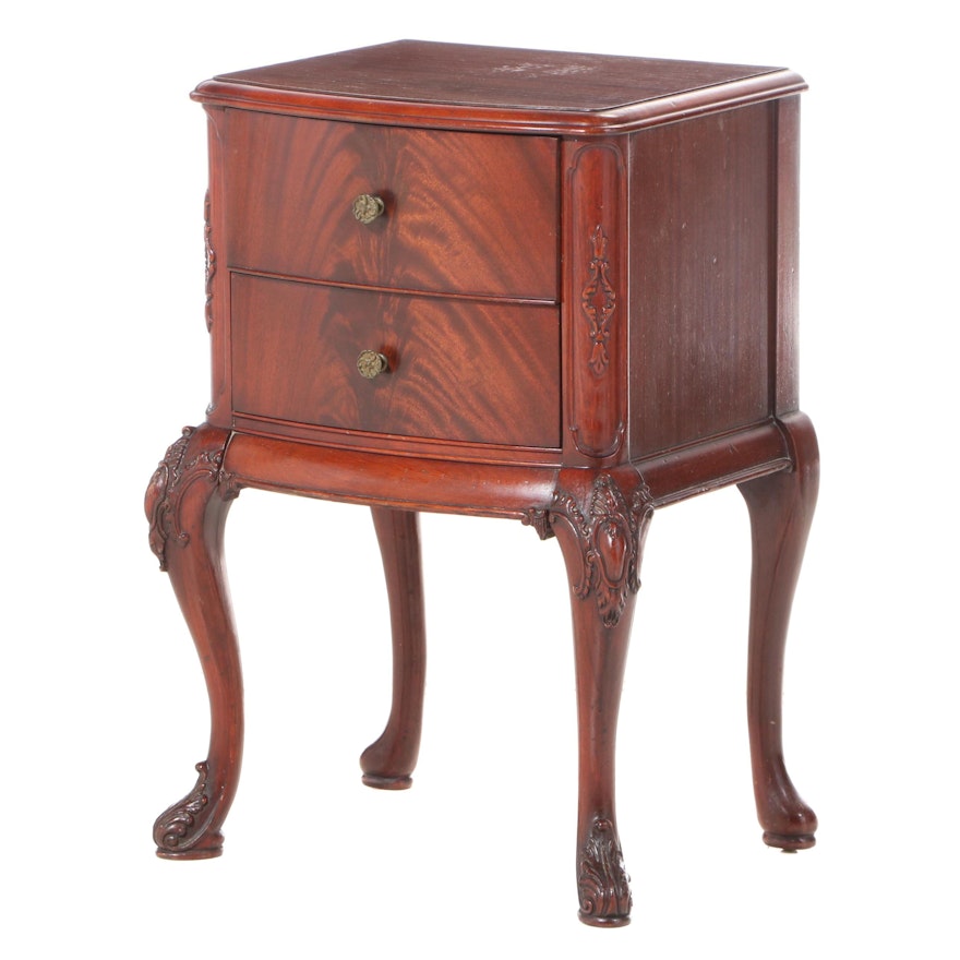 George II Style Mahogany Two Drawer Nightstand, Mid-20th Century