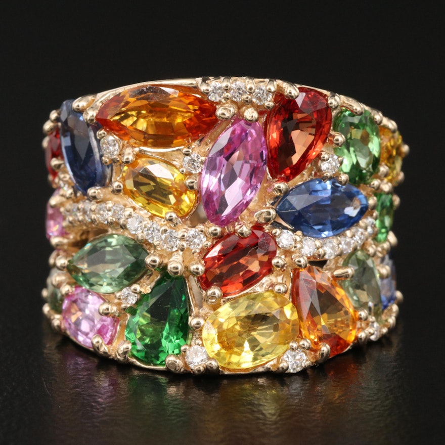 EFFY 14K Sapphire, Tsavorite and Diamond Concave Ring