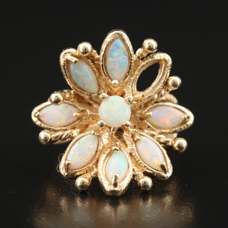 14K Opal Flower Cluster Ring