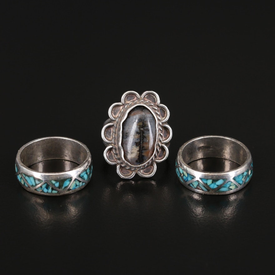 Sterling Agate Ring and Stone Inlay Bands