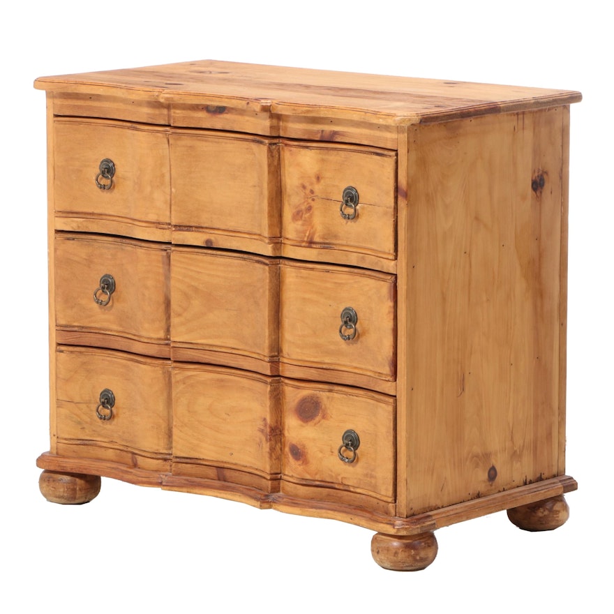 French Provincial Style Pine Three-Drawer Serpentine Commode