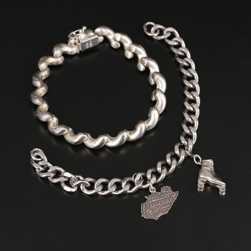 Sterling San Marco Bracelet with Curb Link Charm Bracelet