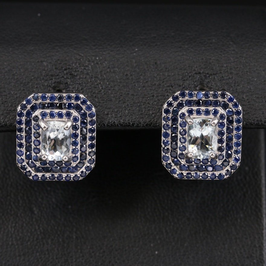 Sterling Aquamarine and Sapphire Earrings